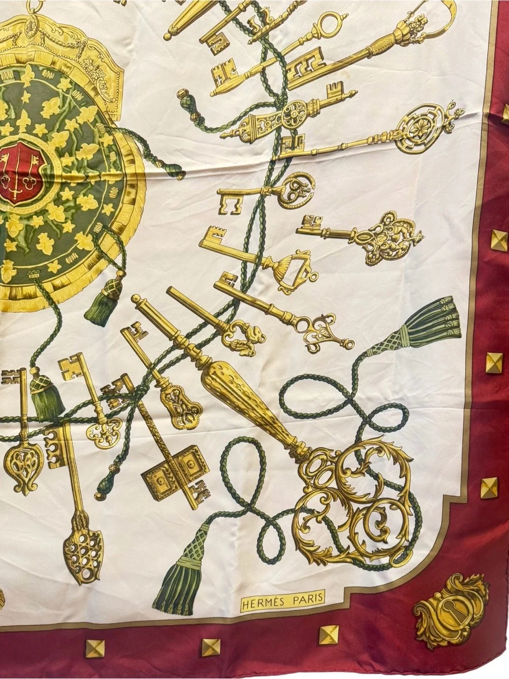 🌈 Hermes Les Cles Carre 90 Silk Scarf - Burgundy